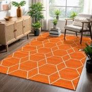 Trellis Uni Effen Laagpolig Vloerkleed Modern Oranje- 140x200 CM