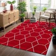Trellis Uni Effen Laagpolig Vloerkleed Modern Rood- 80x150 CM
