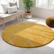 Trellis Uni Rond Effen Laagpolig Vloerkleed Modern Geel- 120 CM ROND