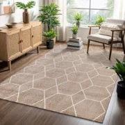 Trellis Uni Effen Laagpolig Vloerkleed Modern Beige- 80x150 CM
