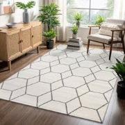 Trellis Uni Effen Laagpolig Vloerkleed Modern Creme- 160x230 CM