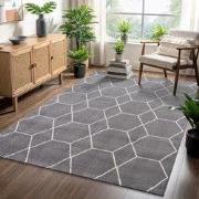 Trellis Uni Effen Laagpolig Vloerkleed Modern Grijs- 120x170 CM