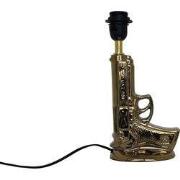 Gouden Pistool Lamp incl zwart/wit streep kap-30x46cm-Keramiek-Zwart-H...