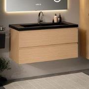 Badkamermeubel Sena - 100cm - Licht Eiken - Wastafel Zwart