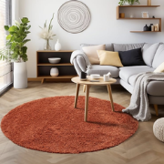 Tapijtenloods Basic Rond Shaggy vloerkleed Terra / Oranje Hoogpolig- 1...