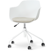 Nout-Liz eetkamerstoel wit met naturelbeige zitkussen - wit onderstel