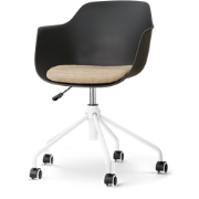 Nout-Liz eetkamerstoel zwart met nougatbruin zitkussen - wit onderstel