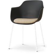 Nora-Liz eetkamerstoel zwart met nougatbruin zitkussen - wit onderstel