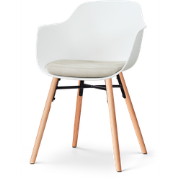 Nena-Liz eetkamerstoel wit met naturelbeige zitkussen - houten onderst...