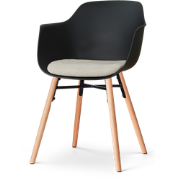 Nena-Liz eetkamerstoel zwart met naturelbeige zitkussen - houten onder...