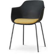 Nora-Liz eetkamerstoel zwart met warm oker zitkussen - zwart onderstel