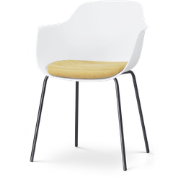 Nora-Liz eetkamerstoel wit met warm oker zitkussen - zwart onderstel
