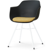 Noa-Liz eetkamerstoel zwart met warm oker zitkussen - wit onderstel