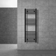 Badkamerradiator Sahara 400x1200 mm zwart mat gebogen met zijaansluiti...
