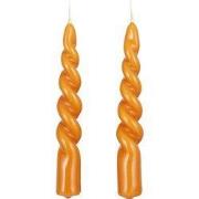 Mica Decorations Twist Kaars - Set van 2 - H15 cm - Oranje, glanzend