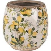 Clayre & Eef Bloempot Ø 13x13 cm Beige Geel Keramiek Citroenen