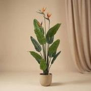URBANJNGL - Strelitzia kunstplant met bloemen – 120cm – Zwarte pot