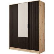 Meubella - Negroni - Kledingkast met 3 deuren - Eiken/Zwart - 150x51x2...