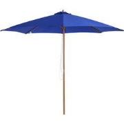 Parasol 300 cm met Houten Parasolstok en Bamboe baleinen - Blauw