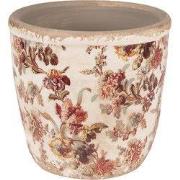 Clayre & Eef Bloempot Ø 13x13 cm Beige Roze Keramiek Bloemen