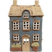 Clayre & Eef Waxinelichthouder Huis 16x10x23 cm Blauw Beige Keramiek