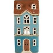 Clayre & Eef Waxinelichthouder Huis 11x9x22 cm Blauw Bruin Keramiek