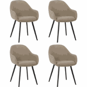 Set van 4 Moderne Eetkamerstoelen Remy Ribstof Taupe - Met Armleuninge...