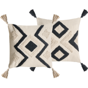 SARACA  - Sierkussen set van 2 - Beige/Zwart - Katoen