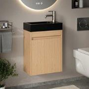 Toiletmeubel Elen - 40cm - Licht Eiken - Wastafel Zwart