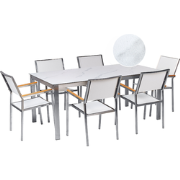 COSOLETO/GROSSETO - Tuinset 6 persoons - Wit marmer - Graniet/Glas