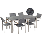 GROSSETO  - Tuinset met 6 stoelen- Grijs/Zwart - Grafietgrijs