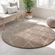 Trellis Uni Rond Effen Laagpolig Vloerkleed Modern Beige- 150 CM ROND