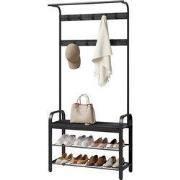 MAZAZU Garderoberek met Schoenenrek – Zwart – Metaal/Spaanplaat – 84 ×...