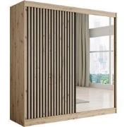 Meubella - Kledingkast Lisbon 2 - Eiken - 200 cm - Met spiegel