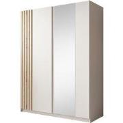 Meubella - Kledingkast Boets - Wit - Eiken - 150 cm - Met spiegel