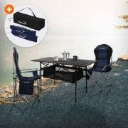 3-delige kampeerset met klaptafel zwart en 2 campingstoelen blauw HAUK...