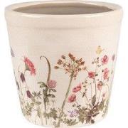 Clayre & Eef Bloempot Ø 14x13 cm Roze Beige Keramiek Bloemen