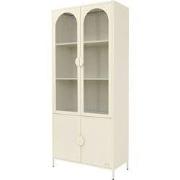 Vitrinekast 80x185x40 cm crème met 4 opbergvakken & 4 deuren Vitrineka...