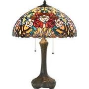 Lumilamp Tiffany Tafellamp Ø 46x64 cm Rood Blauw Glas Roos