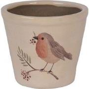 Clayre & Eef Bloempot Ø 12x11 cm Beige Keramiek Vogel