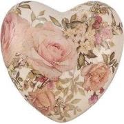 Clayre & Eef Decoratie Hart 11x11x4 cm Beige Roze Keramiek Bloemen