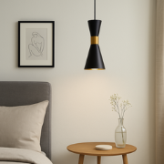Zwart met gouden hanglamp 1-lichts - E27 - 45x45x28cm