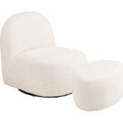 Fauteuil Wit - Incl. Poef Set - 74x76x73cm - Milo