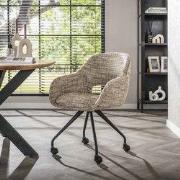 Eetkamerstoel Met Wieltjes Springo Draaibaar Eagle Stof Zand