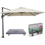 Hawaii parasol - 3x3 m - ecru doek - incl. 90 kg parasolvoet en hoes