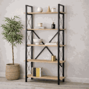 Industriële Boekenkast Ely Eiken Melamine - Zwart Frame - 180x90 cm