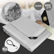 Dekzeil met ogen 5x9 m 650 g/m² met 10 elastische banden Grijs PVC