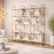 Boekenkast Valdis Marmer Wit Goud Melamine 170x175x30 cm