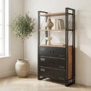 Boekenkast Cosmo Atlantisch Dennenhout Zwart Melamine 90x180x35 cm