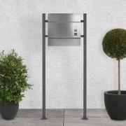 Moderne designbrievenbus met krantenvak, zilver, gemaakt van roestvrij...